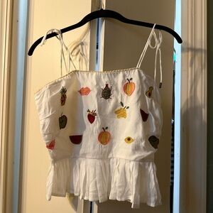 White Embroidered Fruit Top